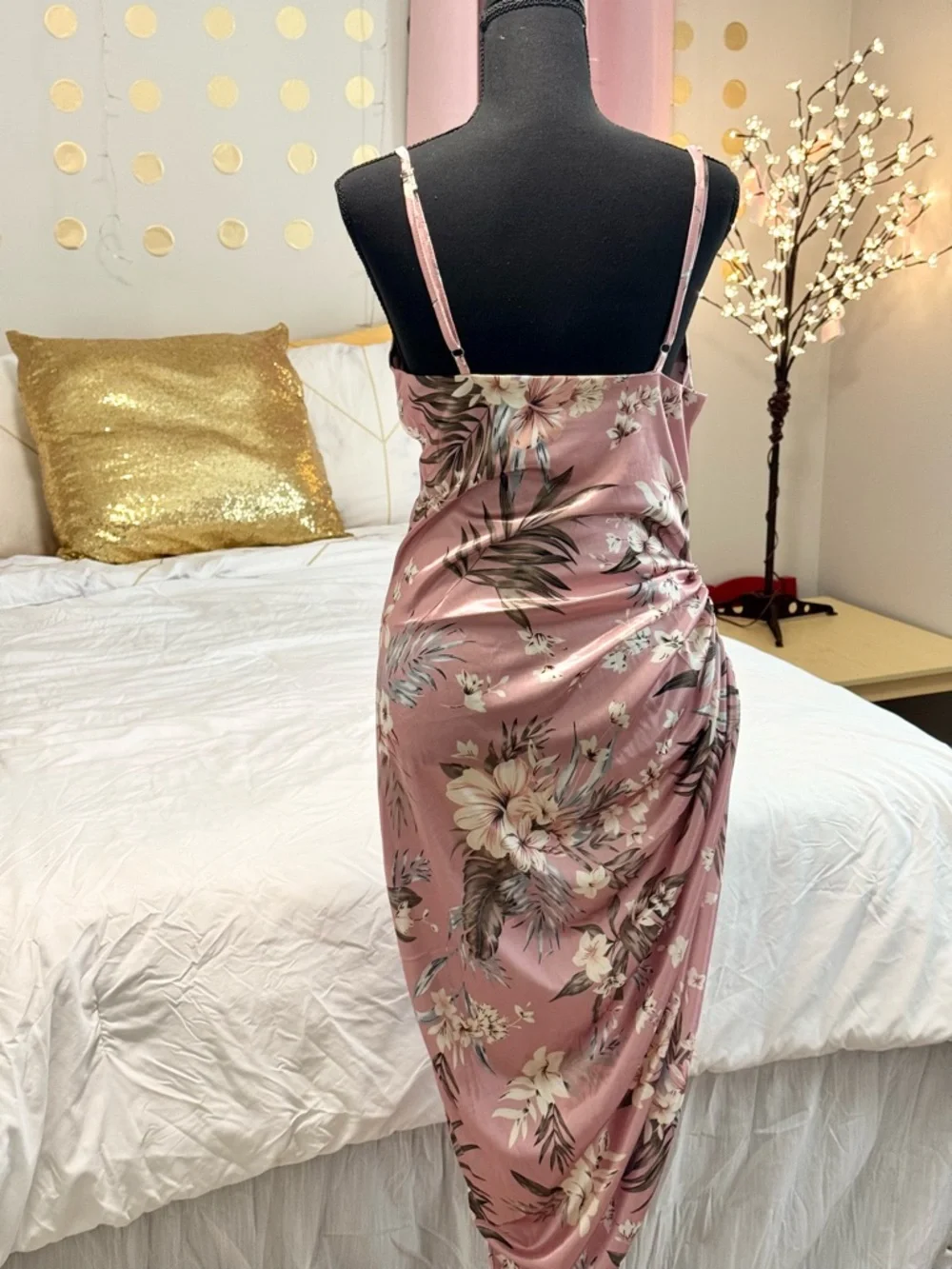 Mauve Floral Cowl Neck Ruched Slip Dress - Picture 6 of 8